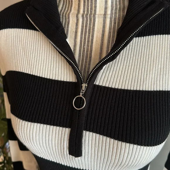 STRADIVARIUS | Navy/Ecru | STRIPED KNIT DRESS WITH ZIP - Picture 11 of 13